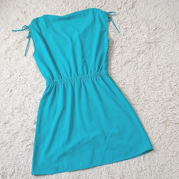 🔴MOVING SALE!🌤️Banana Republic XS, Turquoise Tie Shoulder Wrap Dress - Picture 7 of 9